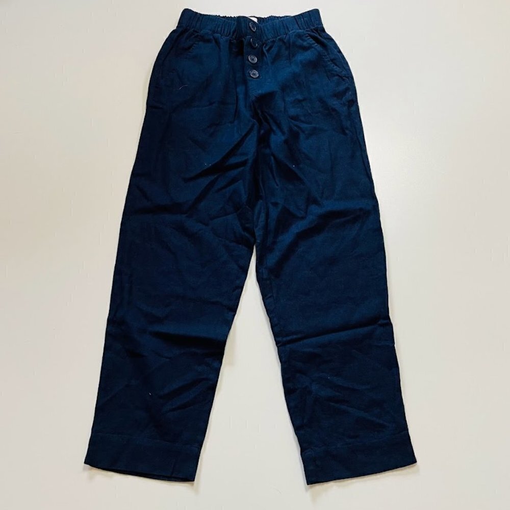 NWOT Ann Taylor LOFT Pant Trouser Linen Navy Blue High Waist Straight Pockets XS